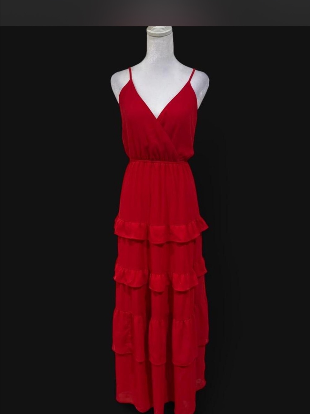 Flying Tomato Red Tiered Spaghetti-Strap Maxi Dress